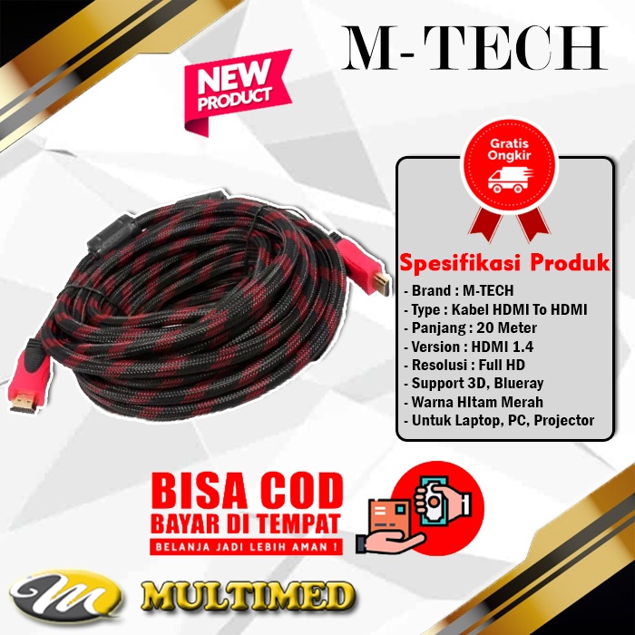 Kabel HDMI To HDMI Panjang 20 Meter Jaring Berkualitas