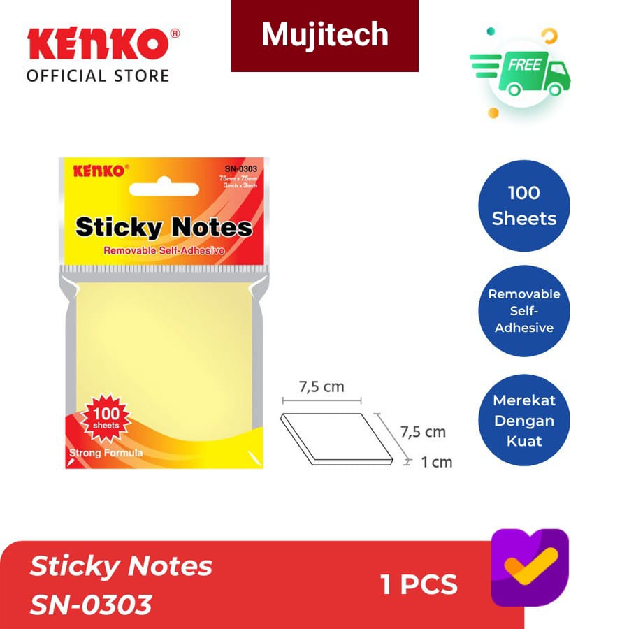 

KENKO 100 LEMBAR STICKY NOTE NOTES STIKI POST IT MEMO TEMPEL SN 0303