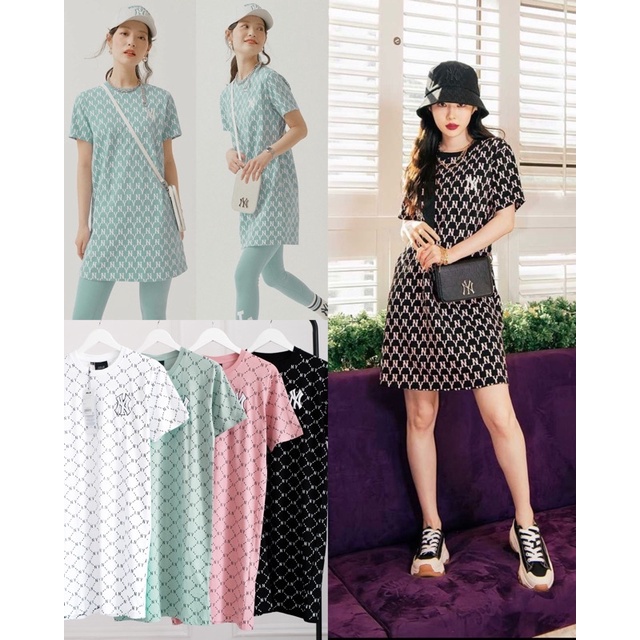 MLB NY Monogram Allover Short Sleeve Dress - ORI