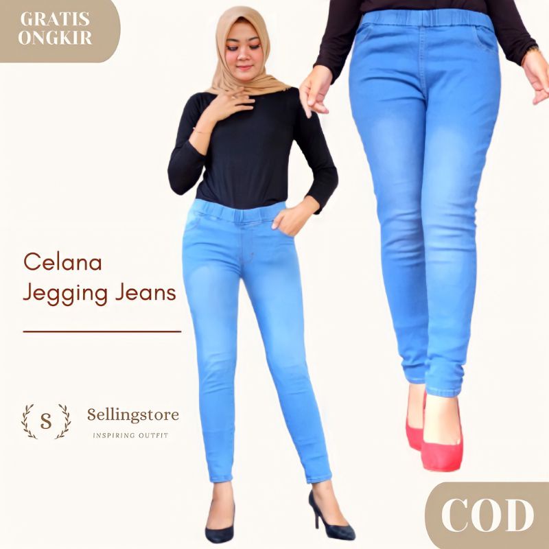 Celana Legging Jeans Pinggang Karet - Jegging Jeans Wanita Premium Soft Jeans Jumbo - Celana Jeans Wanita