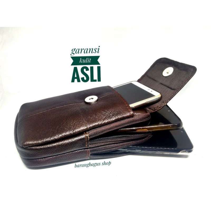 Dompet sarung tempat Tas selempang 3 HP handphone smartphone Kulit asli 6 - 6,8 inch