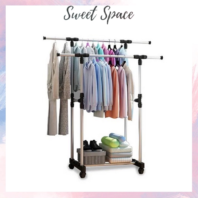 STAND HANGER DOUBLE GAWANG BESI GANTUNGAN BAJU [SWEETSPACE]