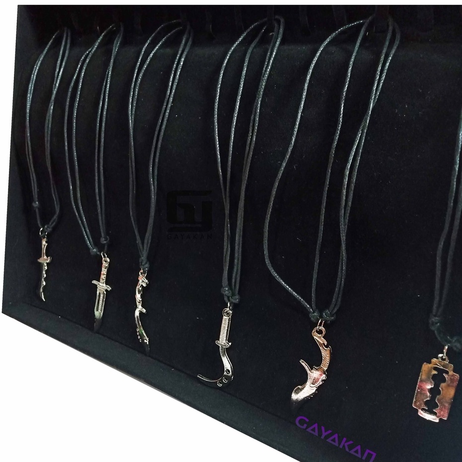 1 Lusin (12 Pcs) Kalung Etnik Dewasa Tali Hitam Seri Aneka Bandul Logam