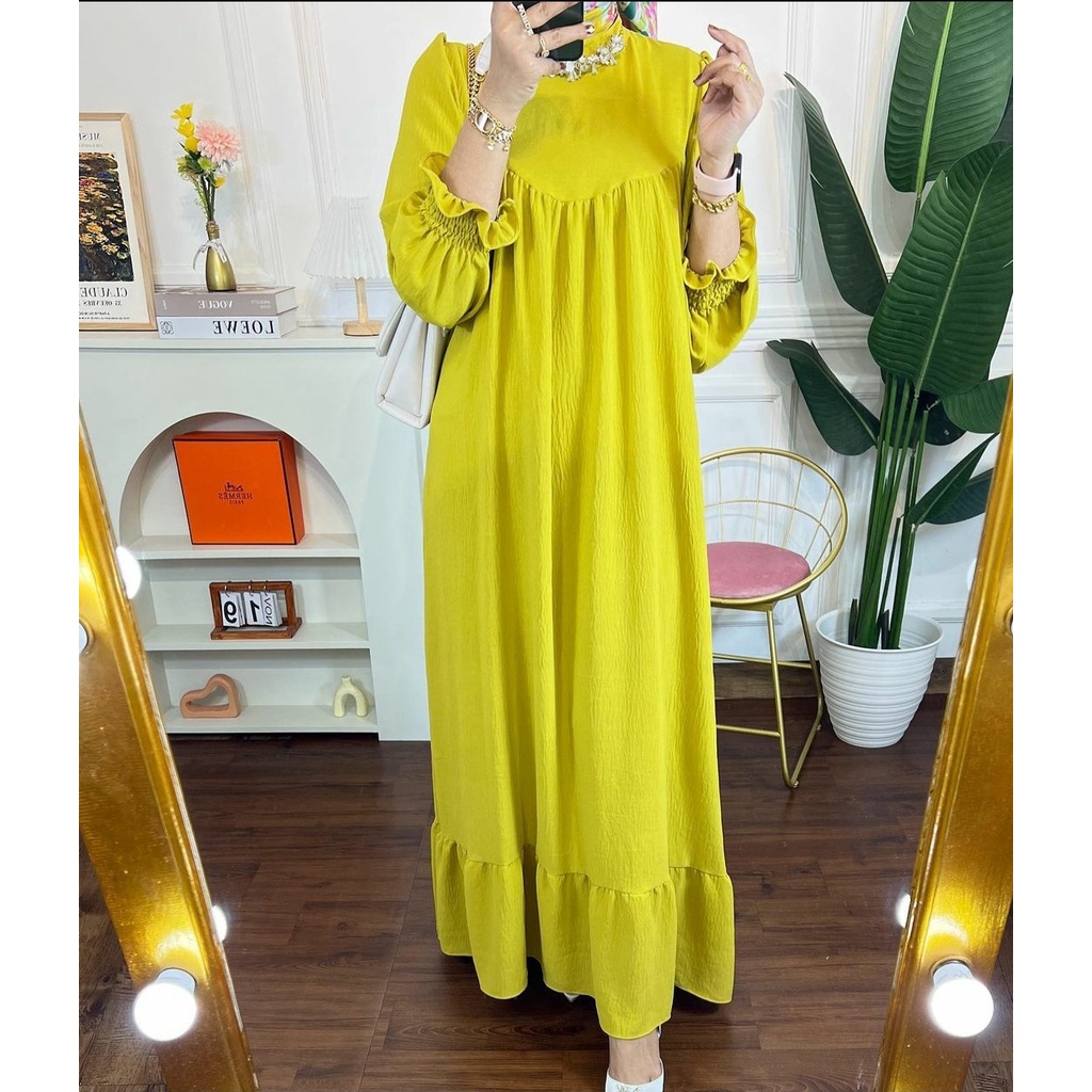 (MGA) GAMIS RUFFLE GALILA DRESS WANITA CRINCLE AIRFLOW