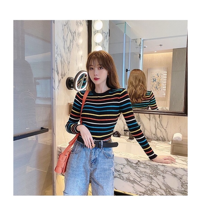 Rainbow Bica knit Sweater Rajut Strip