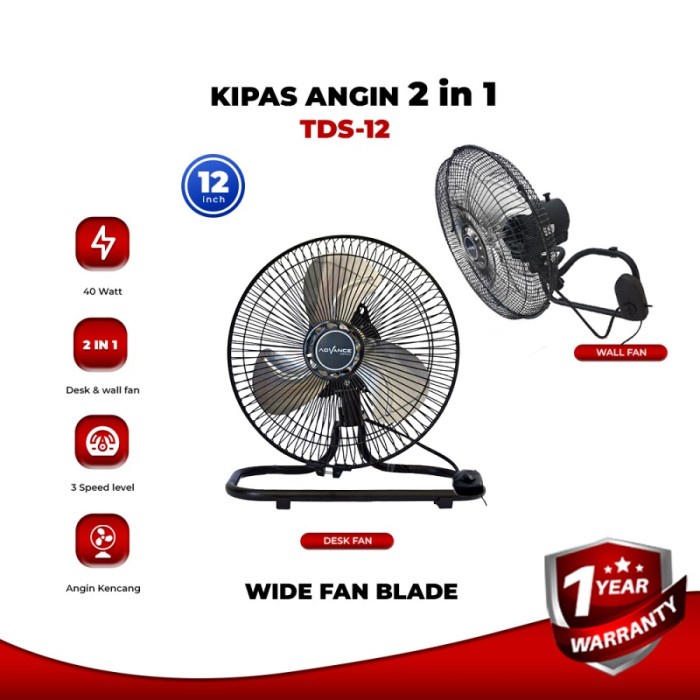 ADVANCE TDS-12 / TDS12 Kipas Angin Meja Dinding Ternado 12 inch Resmi