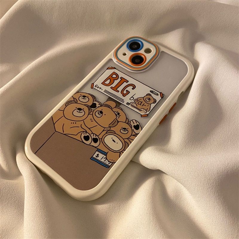 IPHONE Casing Ponsel Desain Tepi Warna Motif Beruang Besar Lucu Kompatibel Dengan Iphone12 13 14 11 Pro Max X Xs Max Xr Fftthj