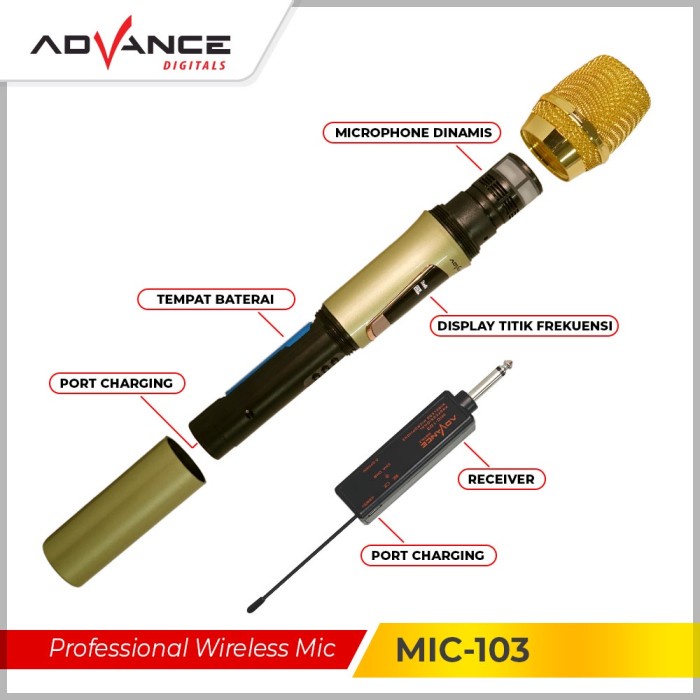 Advance Mic 103 Microphone Profesional Mic Wireless Gold MIC-103