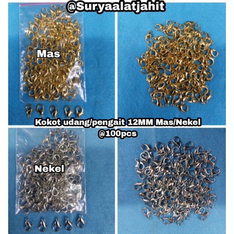Kokot udang pengait 12MM Mas/Nekel @100pcs rp.16.000/100pcs