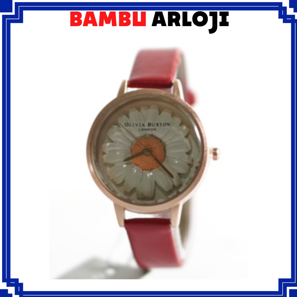 BAJ JAM TANGAN GROSIR TERMURAH OLIVIA BURTON 3 DIMENSI ROMAWI BUNGA // OB005 , MERAH