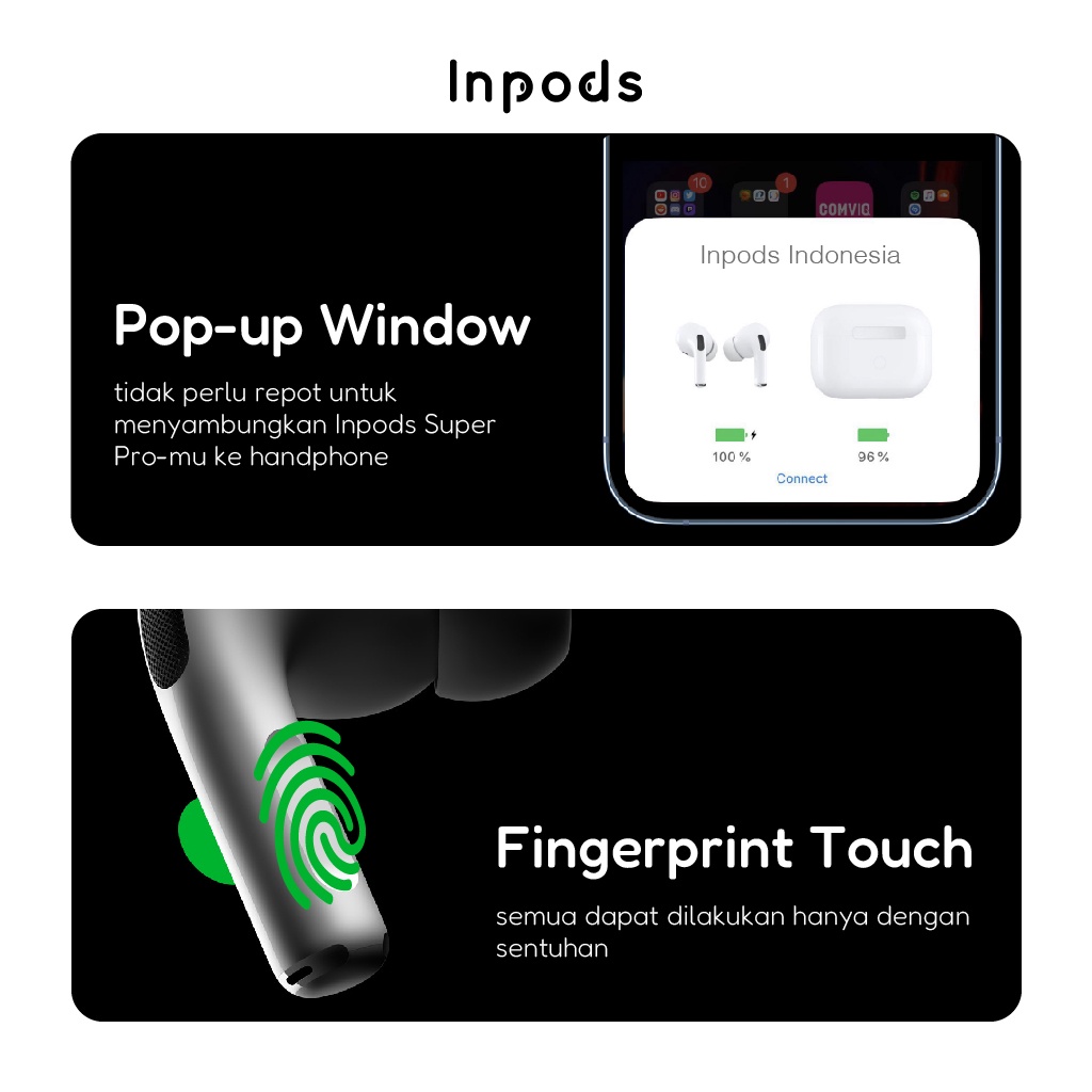 Inpods Super Pro TWS Headset Bluetooth Earphone Earbuds Handsfree Hedset With Wireless Charging Case Final Upgrade