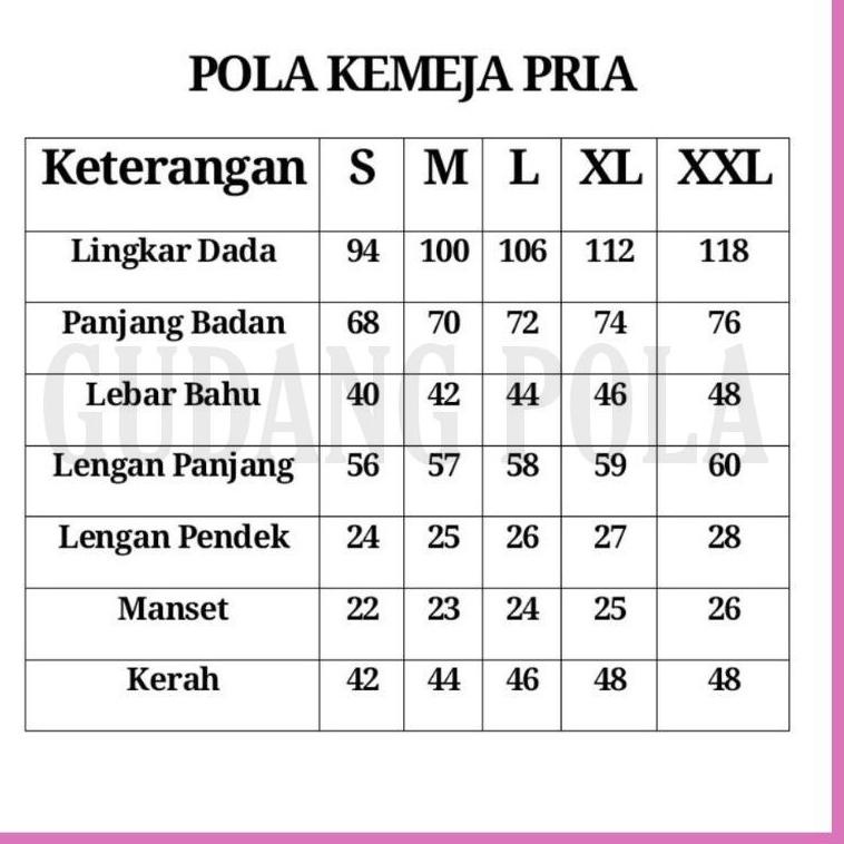 [Q-7-E ☎] [ ✓COD ] Pola Kemeja Pria Dewasa ( dapat lengan panjang dan pendek ) - Pola Instan Kemeja 