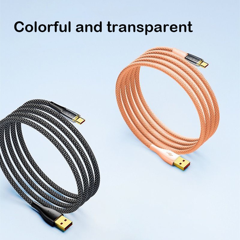 120w Transparan Kabel Pengisian Super Cepat 6A Nylon Braided Micro USB Ke Tipe c Flash Charging Wire Untuk Huawei Samsung