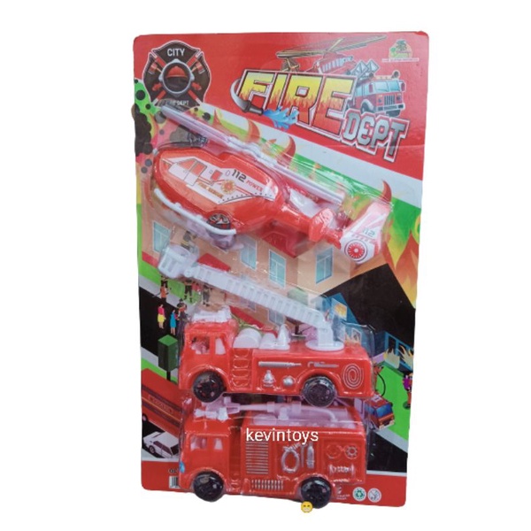 OCT 5310 mainan mobil pemadam kebakar isi 2pcs plus helikopter pull back / mainan damkar isi 3pcs FIRE DEPT