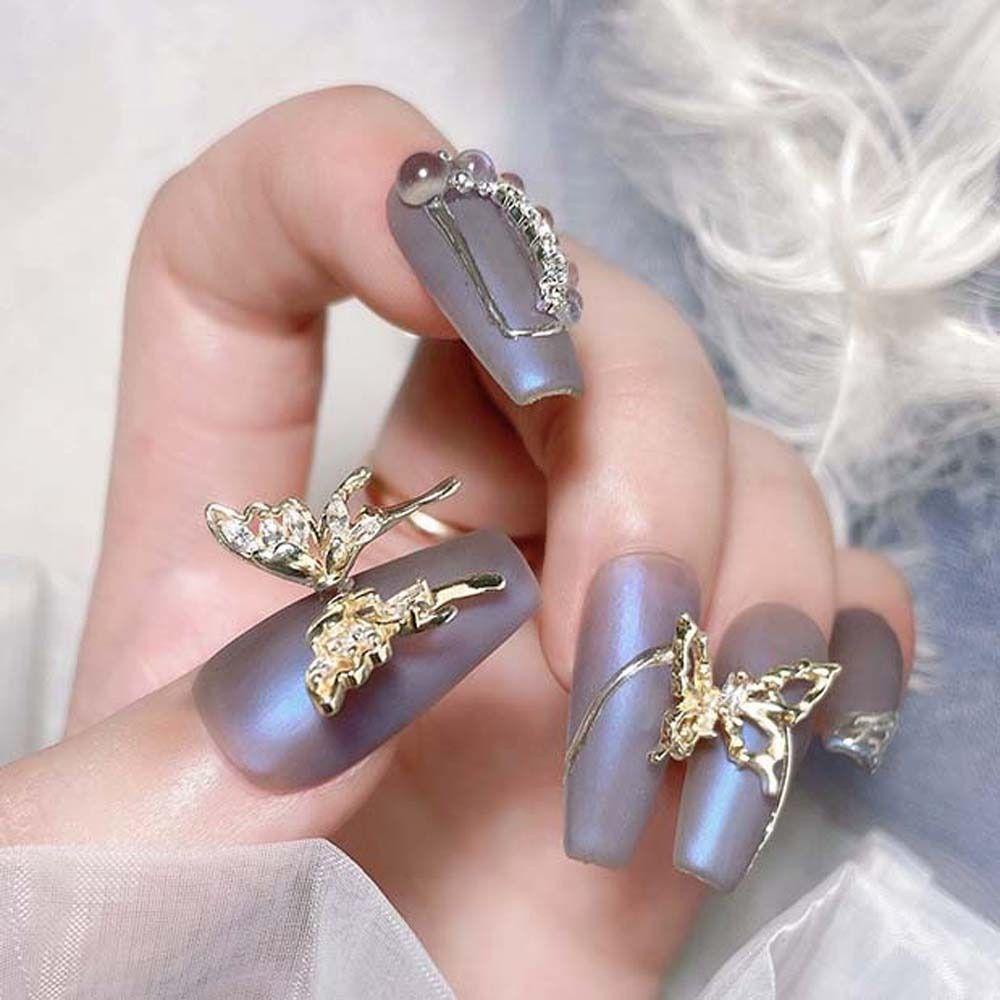 Mxbeauty Hiasan Kuku Kupu-Kupu Fashion Zirkon Simetris Butterfly Emas Perak Korea Nail Art Nail Art Perhiasan Manicure Aksesoris