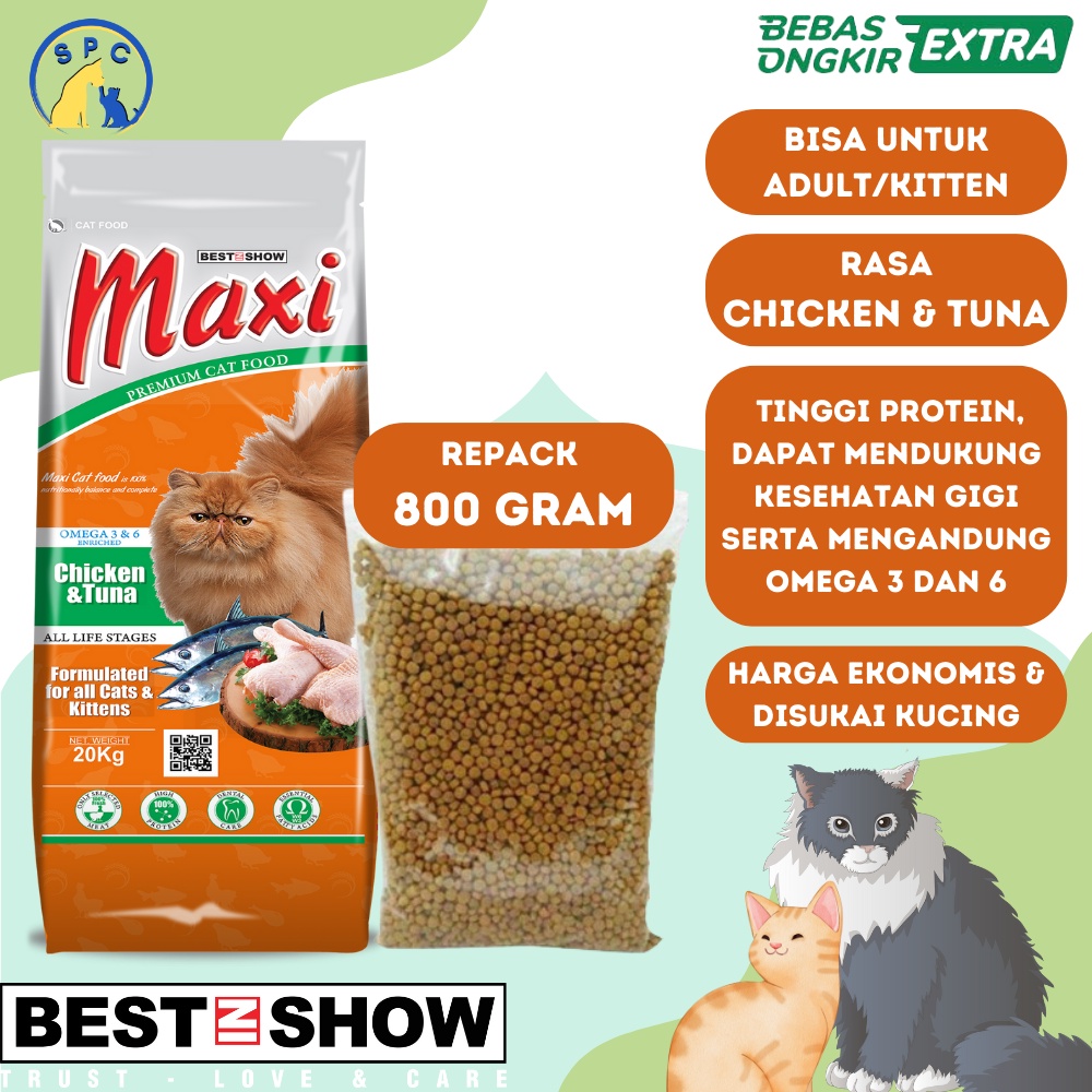 MAXI CAT food Makanan Kucing Repack 800 Gram Chicken Tuna Ekonomis