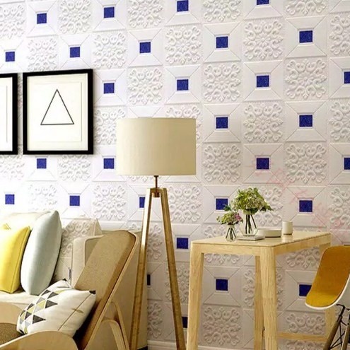 PROMO PAKET 1 SET ISI 5 PCS WALLPAPER DINDING 3D FOAM PUTIH BATU BATA UKURAN 70X38 Wallpaper 3D Modern -TERMURA