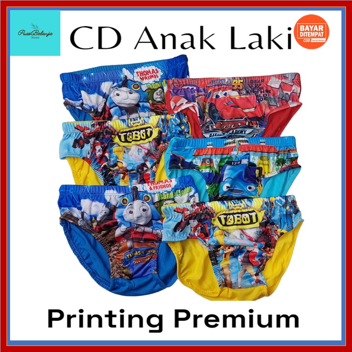 Celana Dalam Anak Laki Laki CD Anak Cowok Gambar Karakter Full Printing Sablon Kaos Katun Kerut Karet