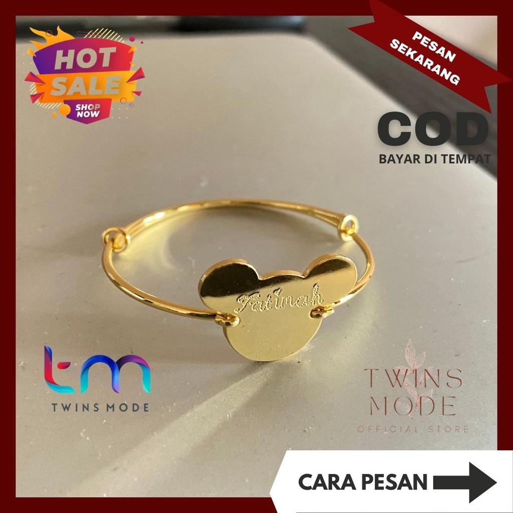 Gelang Bangle Anak / Dewasa Ukuran Sesuai Permintaan Karakter Mickey Warna Awet Cocok Untuk Harian