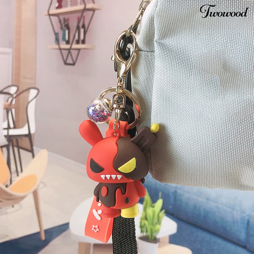 Twowood Bunny Keychain Villain Angry Face Warna Kontras Huruf Kartun Hias Dipoles Telepon Mobil Pasangan Hadiah Kelinci Keychain Untuk Penggunaan Sehari-Hari