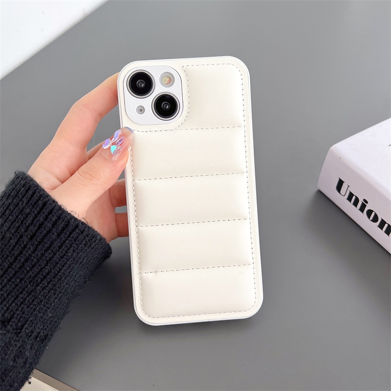 IPHONE Lubang Halus Full Tas Down Jaket Shock Proof Casing Untuk Iphone11 12 13 14 Pro Max Multi Warna Isi Lembut Katun Kamera Pelindung Case