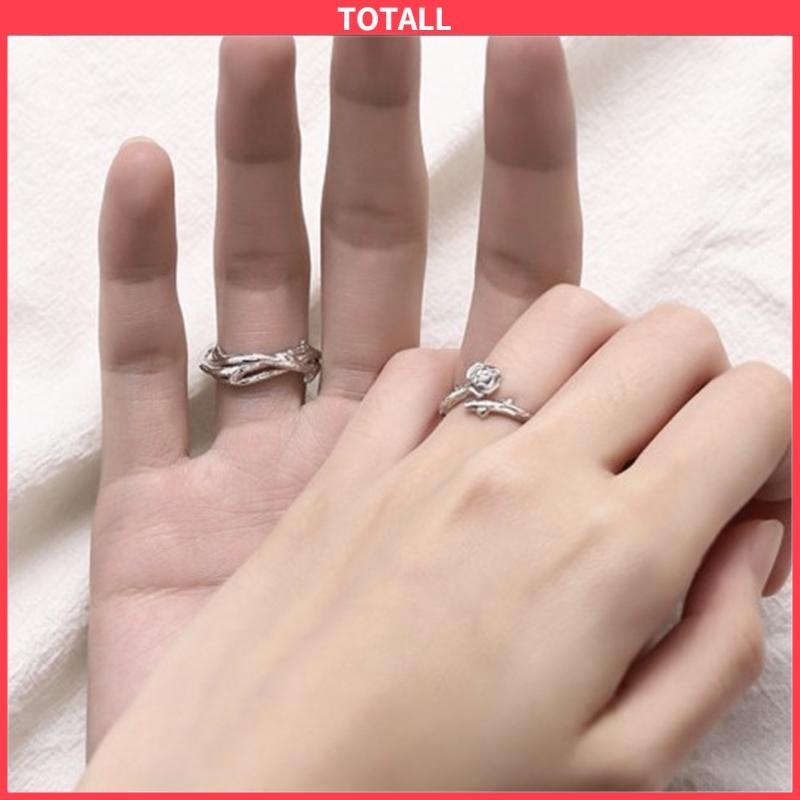 COD 2Pcs/Set Cincin Wanita Mawar Korea Fashion Sederhana Adjustable Cincin Perhiasan Fashion-Totall