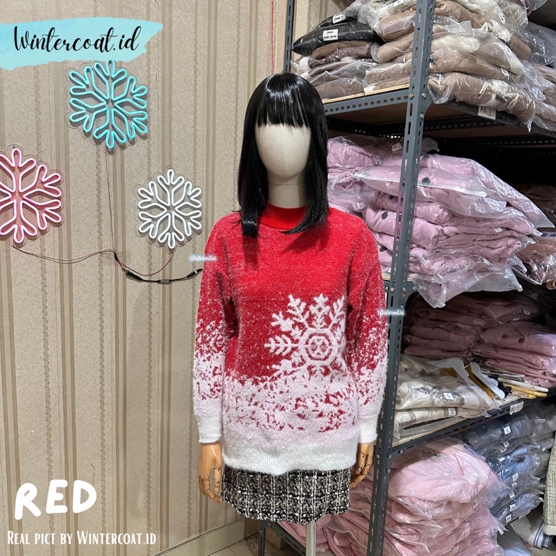 Sweater motif salju import natal christmas atasan wanita hangat