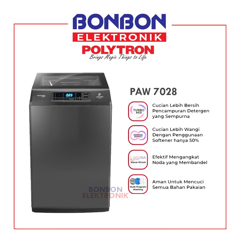 Polytron Mesin Cuci 1 Tabung 7KG PAW 7028 / ZEROMATIC PAW 7028 Y