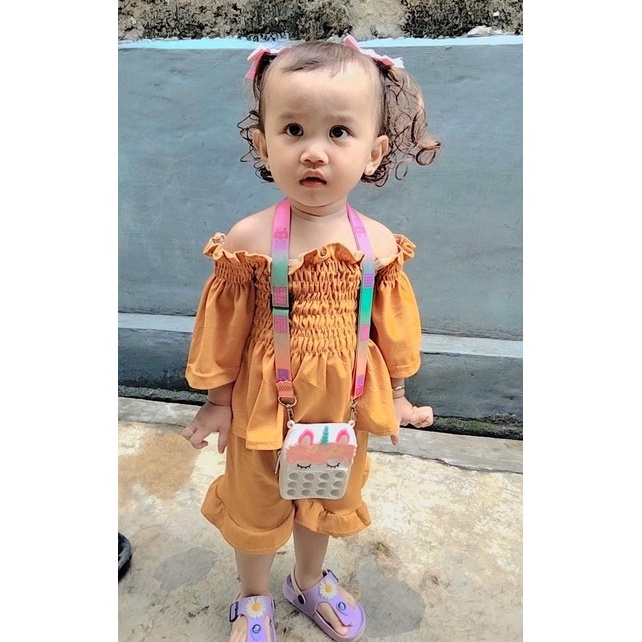 Setelan Anak Sabrina ELISA 1-5 Tahun Baju Celana Model Ruffle Crepe Balita Perempuan Lucu Kekinian Pink Ungu Kuning Mustard Merah Marun Hitam Umur Usia Bulan 0 2 3 4 6 7 8 9 10 11 12 18 24 Baby Bayi Batita Stelan Set Dress Dres Muirah Grosir Lucu Imut