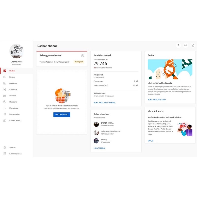 Jual Akun Youtube 79K Subscriber Menyiapkan Google Adsense Error