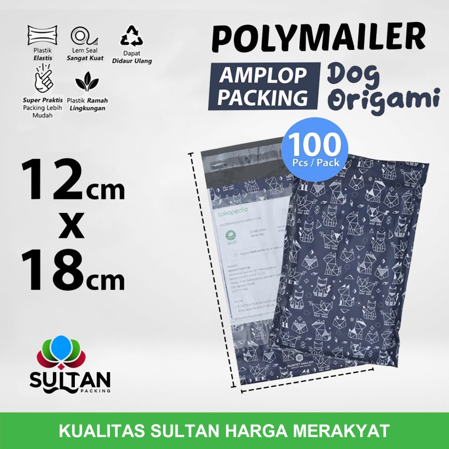 

Amplop Packing Polymailer 12x18cm Dog Origami Polimailer Pack