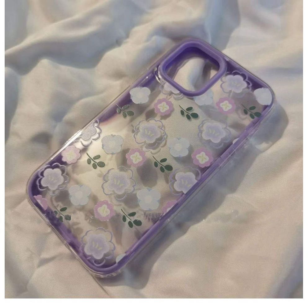 IPHONE Casing Ponsel Desain Tepi Flower Lavander Kompatibel Dengan Iphone12 13 14 11 Pro Max X Xs Max Xr Bbytht