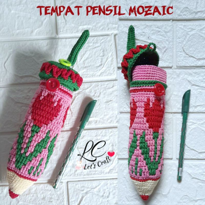 

Tempat pensil rajut mozaic bunga tulip