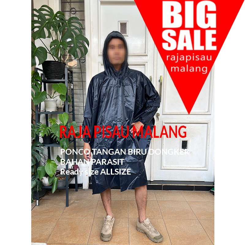 Jas Hujan Mantel Ponco Poncho Lengan Biru abu Isi Tangan Unisex Pria Wanita Dewasa