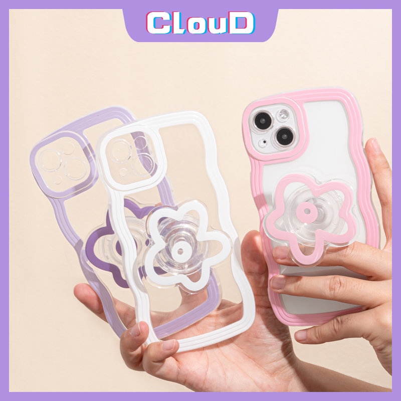 Case Bening Pinggiran Bergelombang Warna Permen OPPO A17 A16 A96 A55 A77 A12 A76 A5s A15 A1k A53 A3s A95 A5 A57 A7 A17K A9 A74 A52 A54 A77s A16s A16K Reno 78z 7Z 8 6 Bracket Bunga Soft Sarung