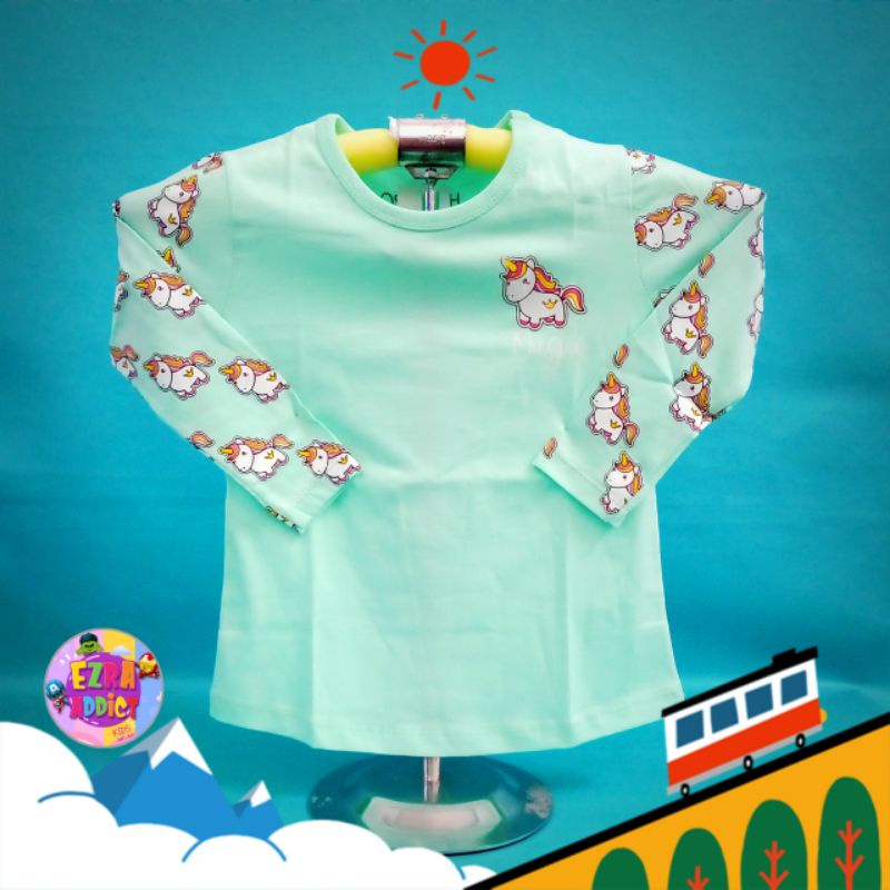 TERMURAH - Umur 4 5 6 7 8 9 10 11 12 13 tahun - Oshkosh Longsleves Tshirt Girls - Unicorn Hijau - Ba