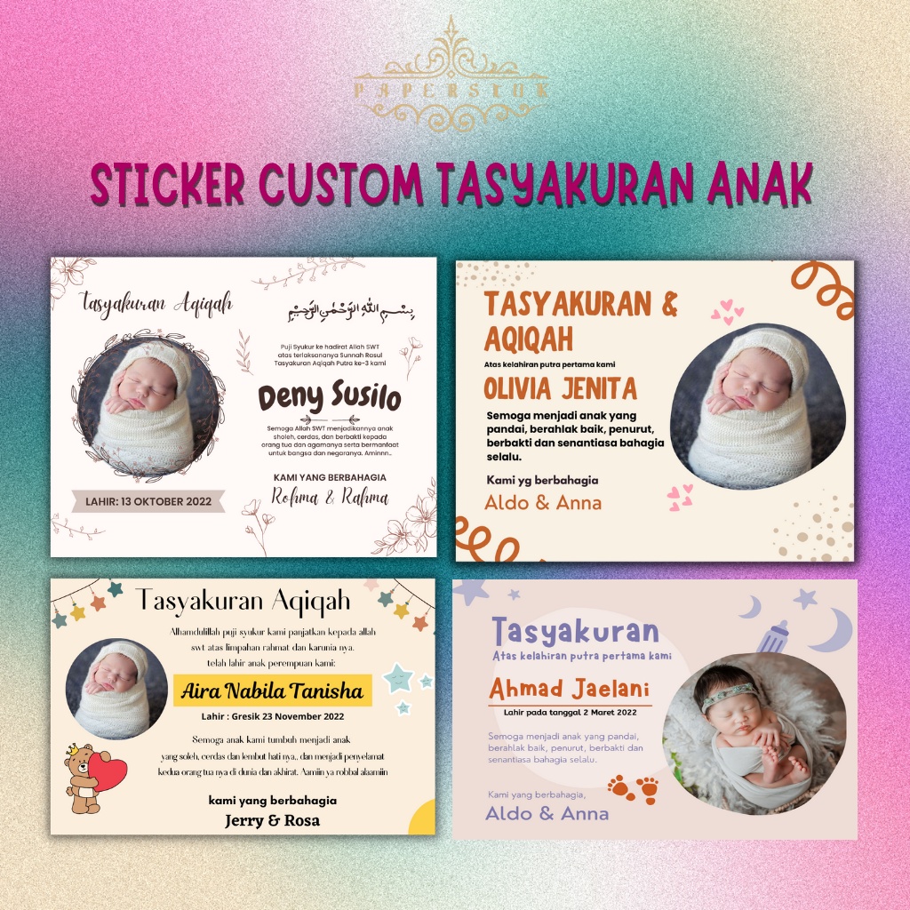 Jual Cetak Stiker Kelahiran Bayi Kartu Ucapan Tasyaquran Aqiqoh Shopee Indonesia