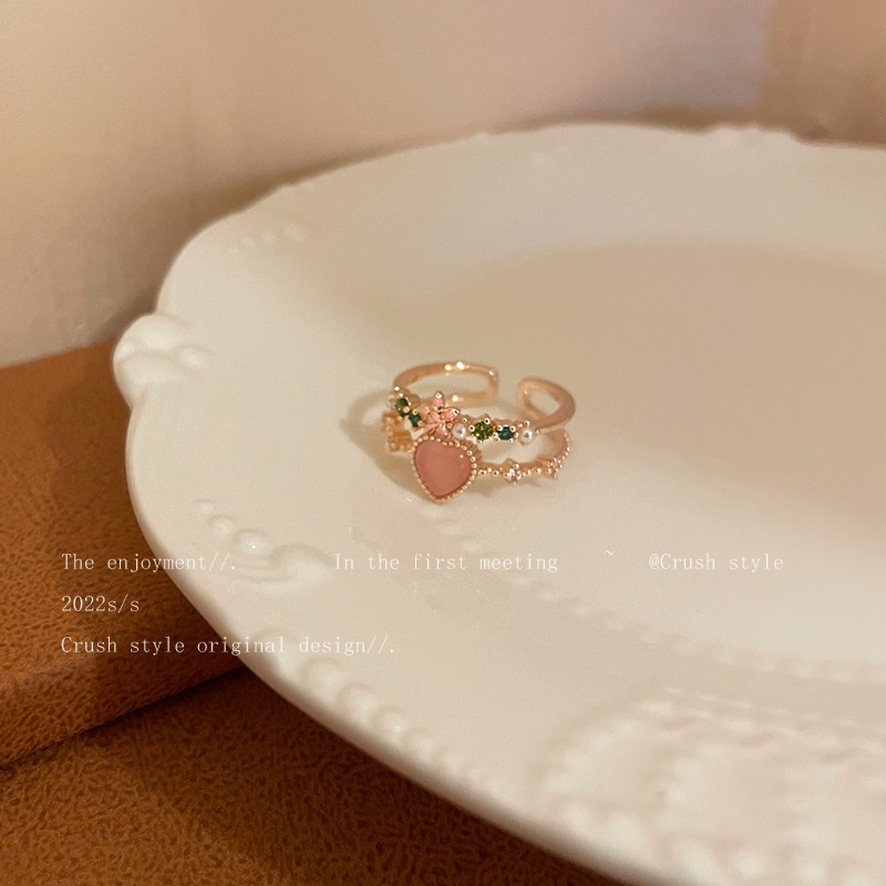 Cincin Open Ring Adjustable Desain Bunga Hias Zircon Warna Pink (TR - 006)