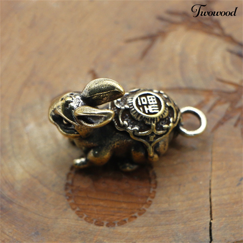 Twowood Key Charm Vintage Realistis Kuningan Zodiak Hewan Kelinci Miniatur Gantungan Kunci Liontin Untuk Mobil