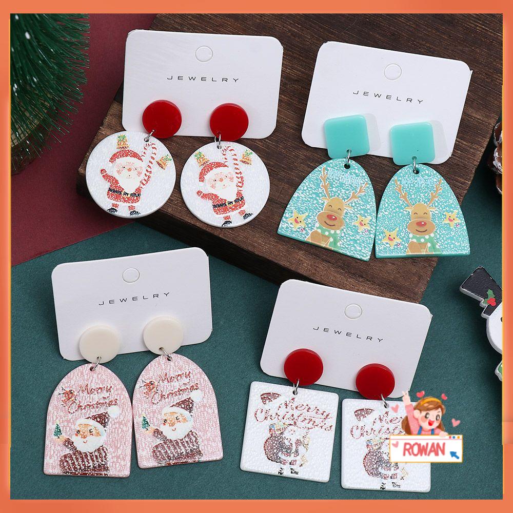 R-bunga Anting Natal Kreatif Fashion Perhiasan Lonceng Snowman Xmas Hadiah Akrilik