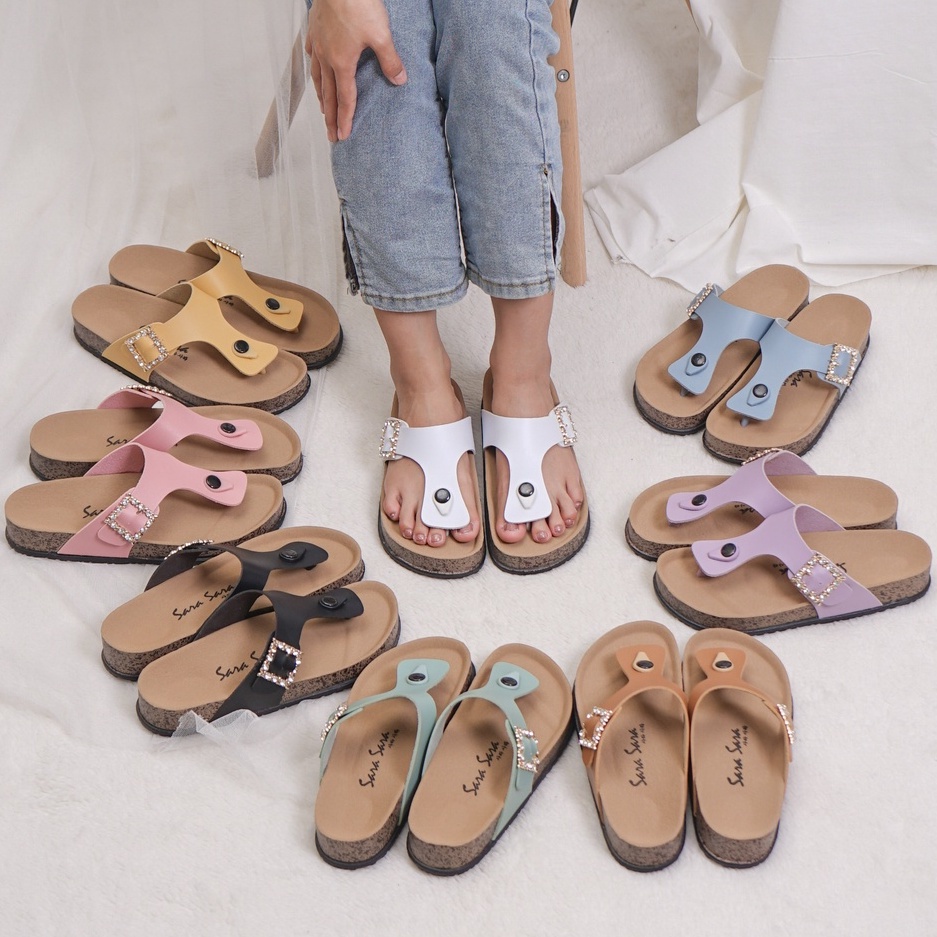 SARASARA YUK - AUDY Sandal Wanita Jepit Casual Size 36 - 41 Model Birken Sol Puyuh Sara Sara Sendal Cewek Rumahan Bahan Kulit Santai Strap Gesper Empuk 37 38 39 Warna Pink Salem Soft Japit Anti Slip Premium Original Terbaru Shoes ORI Mall Official Store