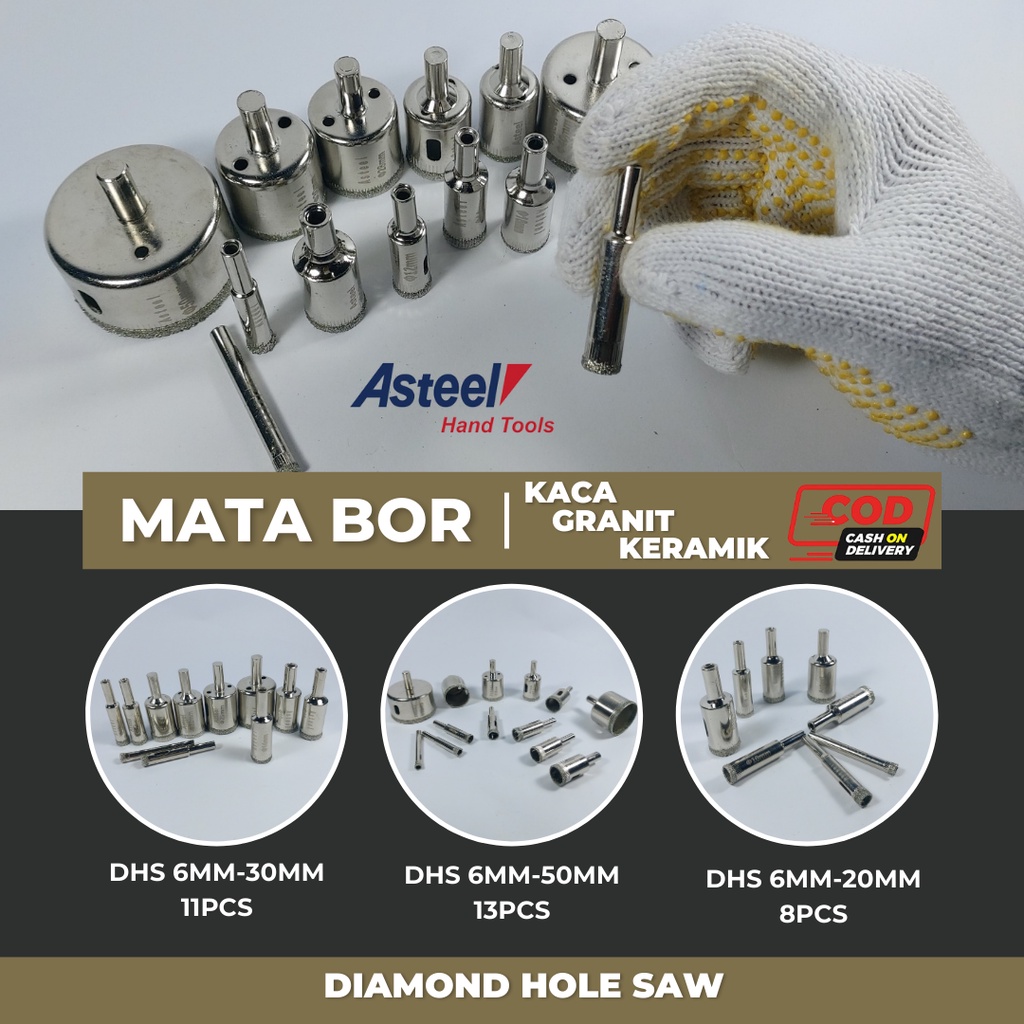 ASTEEL Set Mata Bor Kaca Hole Saw Keramik Granit Marmer Batu Porselen Diamond - 13 PCS , 11 PCS , 8 PCS