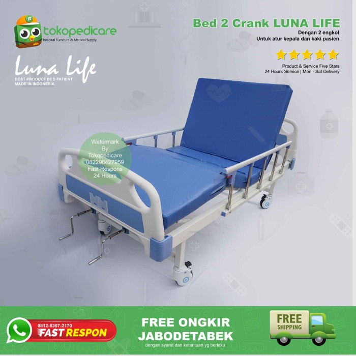 Bed Pasien 2 Engkol ABS Ranjang Medis Rumah Sakit 2 Crank Deluxe