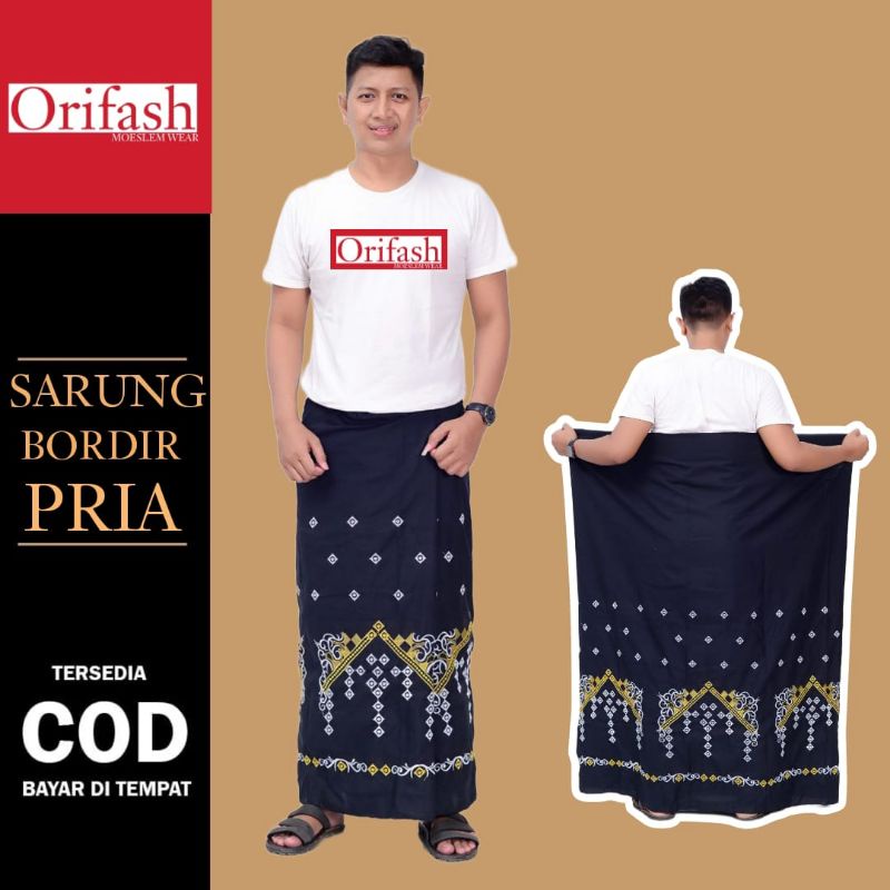 ORIFASH- SARUNG BATIK BORDIR POLOS BAWAHAN MUSLIM PRIA DEWASA BAHAN KATUN HALUS TEBAL