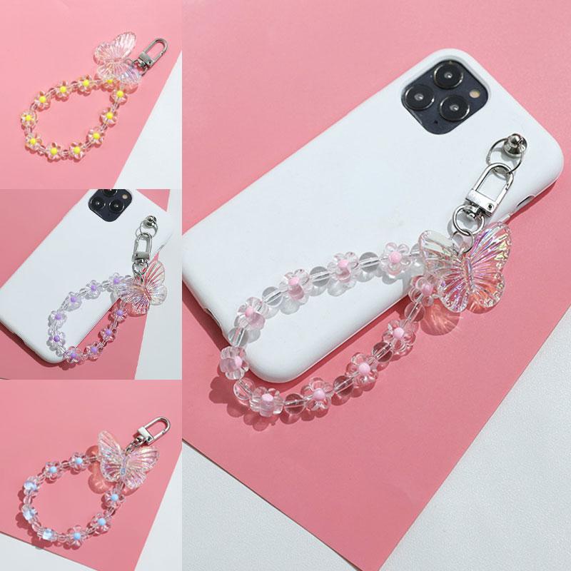 Transparan Kupu-Kupu Bunga Kecil Liontin Ponsel Lanyard DIY Perhiasan Gantungan Kunci Pesona Tas Aksesoris