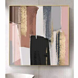 Lukisan Dinding Abstrak Besar gold pink  Hotel 100 x 100 cm