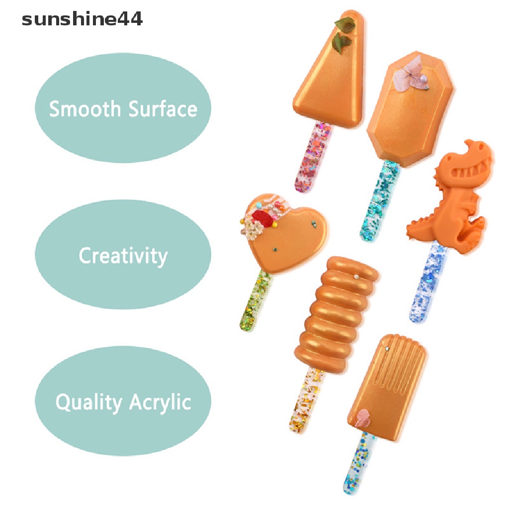 Sunshine 10pcs Stik Es Krim Loli / Kue / Permen Bahan Akrilik Reusable