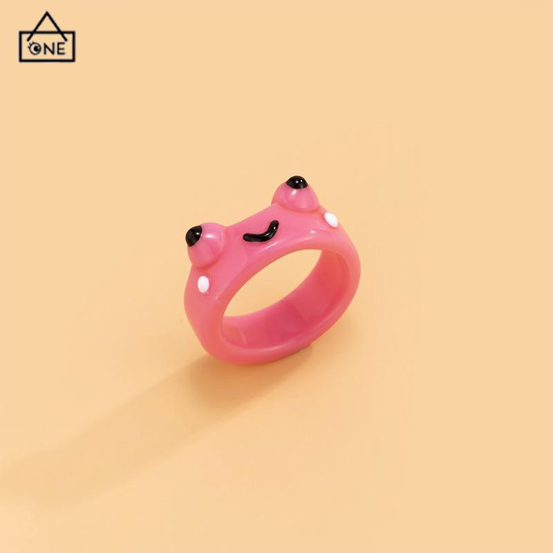 COD❤️Cincin Bentuk Kodok Kreatif Sederhana Kartun Korea Lucu Behan Resin Warna- Warni Cincin Katak Ekor Wanita-A.one