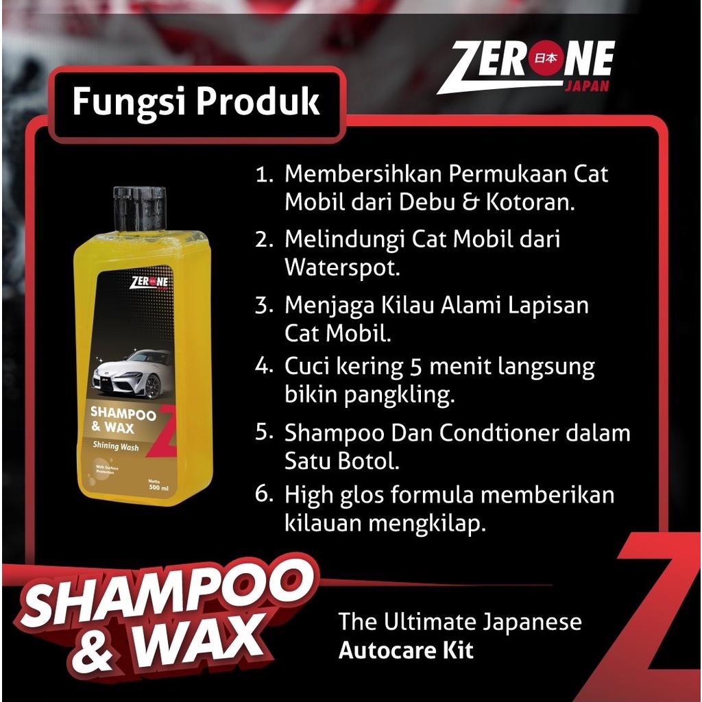 Shampoo &amp; Wax Zerone Japan Mobil Motor PH Balance Mengkilapkan 500 ML