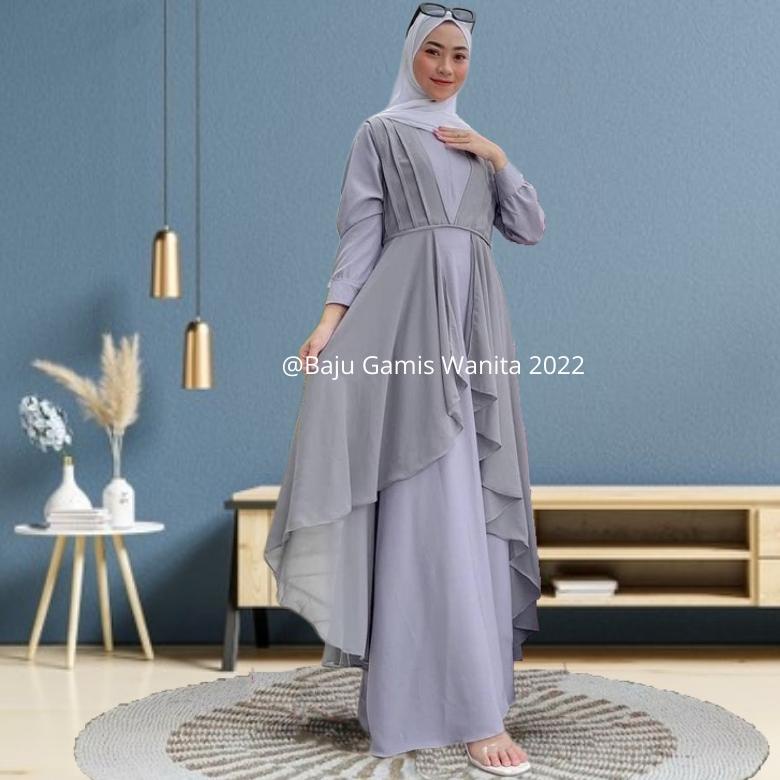 [ES.22De22в] Gamis Remaja Kekinian Dress Muslim Baju Gamis Wanita ModelGamis2022 baju lebaran Polos 